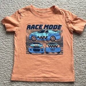 Carter's Peach Tee with Blue Racing Car Graphics